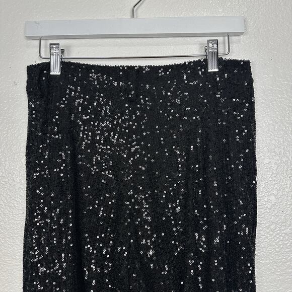 Hunter Brown Pants Women Small Black Sequin Wide Leg Sparkle Glam NYE Party Club - Picture 6 of 12